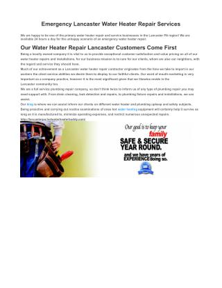 Emergency Water Heater Repair in Lancaster PA