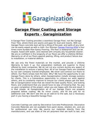 Garage Floor Coating and Storage Experts - Garaginization