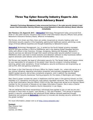 Three Top Cyber Security Industry Experts Join Netswitch Advisory Board