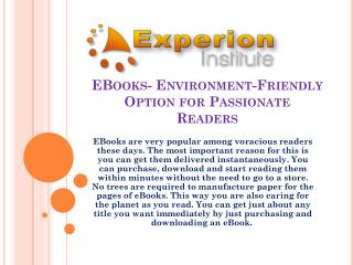 EBooks- Environment-Friendly Option for Passionate Readers 