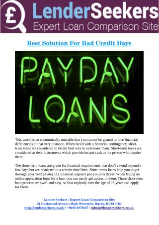 Best Solution For Bad Credit Days