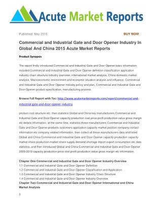 Commercial and Industrial Gate and Door Opener Industry In Global And China 2015 Acute Market Reports