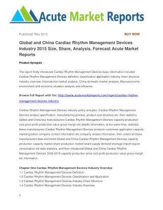 Global and China Cardiac Rhythm Management Devices Industry 2015 Size, Share, Analysis, Forecast Acute Market Reports
