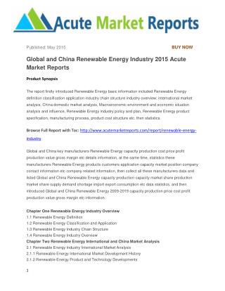 Global and China Renewable Energy Industry 2015 Acute Market Reports