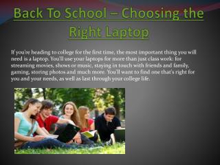 Back To School – Choosing the Right Laptop