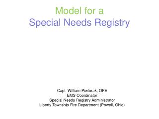 Model for a Special Needs Registry