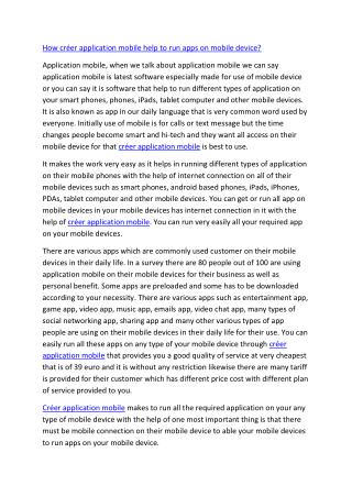 How créer application mobile help to run apps on mobile device?