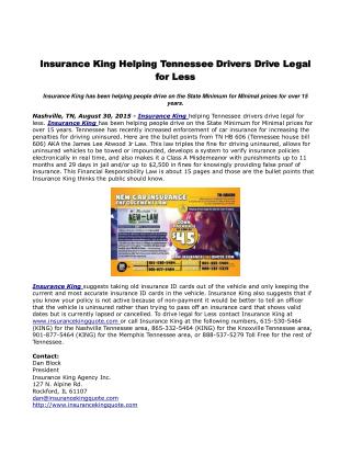 Insurance King Helping Tennessee Drivers Drive Legal for Less