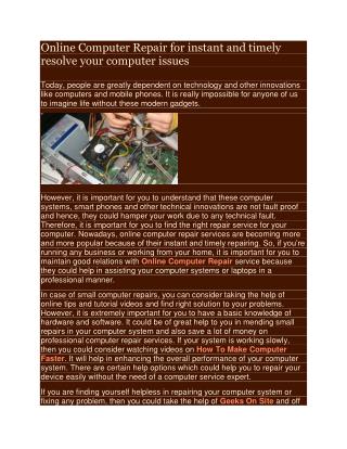 Online Computer Repair for instant and timely resolve your computer issues