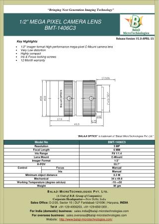 BMT-1406C3_3 MP 6 mm machine vision lens