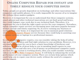 Online Computer Repair for instant and timely resolve your computer issues
