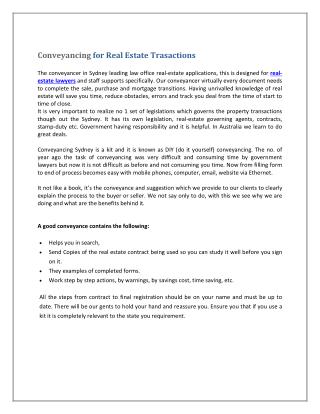 Conveyancing For Real Estate Trasactions
