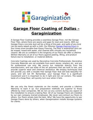Garage Floor Coating of Dallas – Garaginization
