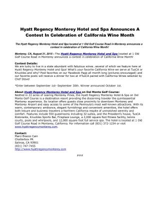 Hyatt Regency Monterey Hotel and Spa Announces A Contest