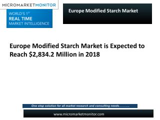 Europe Modified Starch Market is expected to reach $2,834.2 Million in 2018