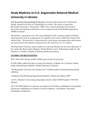 Study MBBS at Bogomolets National Medical University in Ukraine