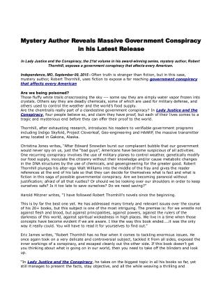 Mystery Author Reveals Massive Government Conspiracy in his Latest Release