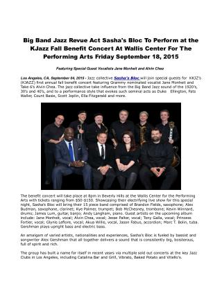 Big Band Jazz Revue Act Sasha's Bloc to Perform at the KJazz Fall