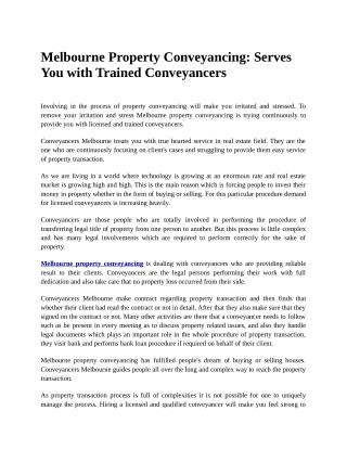 Melbourne Property Conveyancing: Serves You with Trained Conveyancers