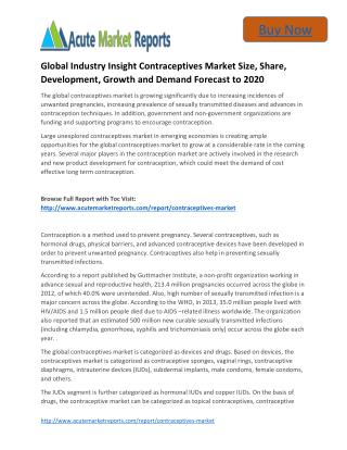 Global Industry Insight Contraceptives to 2020 Market Size, Trends and Forecasts,: Acute Market Reports
