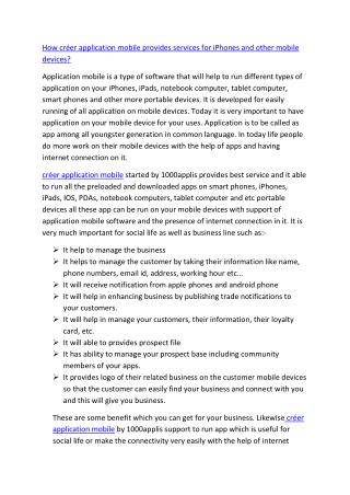 How créer application mobile provides services for iPhones and other mobile devices?