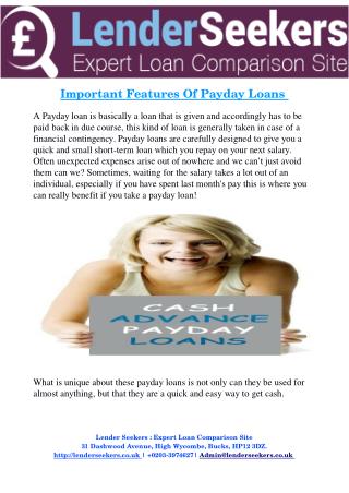 Important Features Of Payday Loans