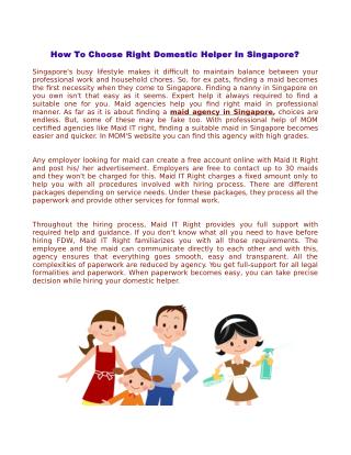 How To Choose Right Domestic Helper In Singapore?