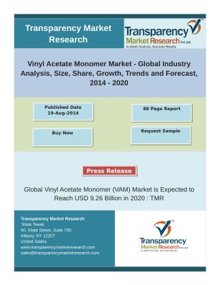 Vinyl Acetate Monomer Market - Global Industry Analysis, Forecast, 2014 – 2020