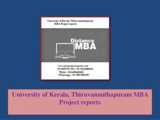 University of Kerala, Thiruvananthapuram MBA Project reports