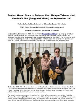 Project Grand Slam to Release their Unique Take on Jimi Hendrix’s Fire (Song and Video) on September 18th