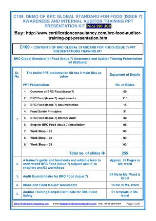 BRC FOOD (ISSUE 7) AWARENESS TRAINING PRESENTATION KIT