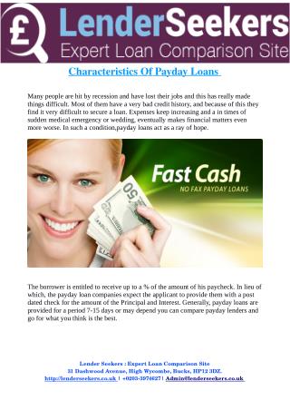 Characteristics Of Payday Loans