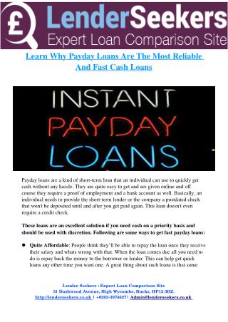 Learn Why Payday Loans Are The Most Reliable And Fast Cash Loans
