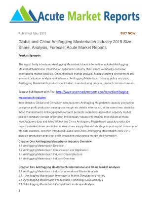 Global and China Antifogging Masterbatch Industry 2015 Size, Share, Analysis, Forecast Acute Market Reports