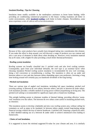Insulated Roofing : Tips for Choosing