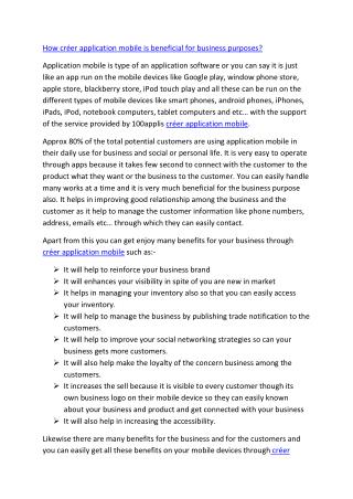 How créer application mobile is beneficial for business purposes?