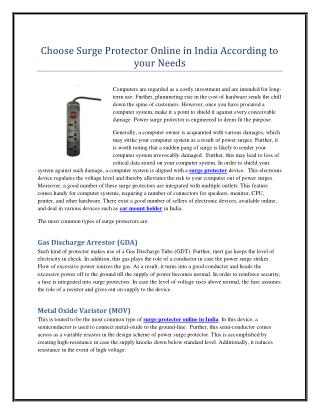 Choose Surge Protector Online in India According to your Needs