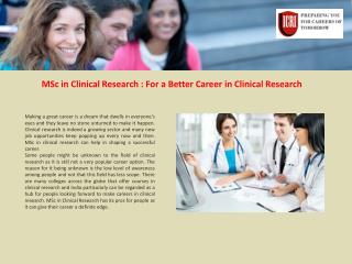 MSc in Clinical Research, Clinical Research Institute India