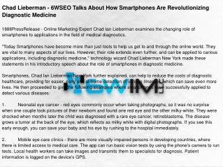 Chad Lieberman - 6WSEO Talks About How Smartphones Are Revolutionizing Diagnostic Medicine