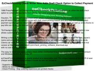 EzCheckPrinting Check Writer Now Adds Draft Check Option to Collect Payment