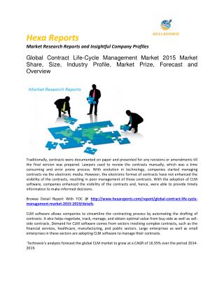 Contract life cycle management market global share, size, trends and Forecast 2015 - 2019