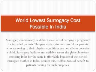World Lowest Surrogacy Cost Possible In India