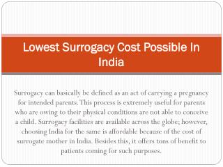 Lowest Surrogacy Cost Possible In India