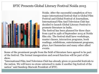 IFTC Presents Global Literary Festival Noida 2015