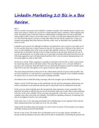 LinkedIn Marketing 2.0 Biz in a Box Review