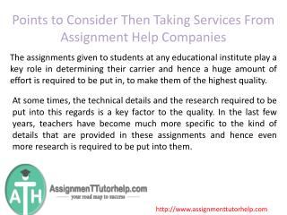 Points to Consider Then Taking Services From Assignment Help Companies