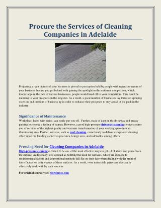 Procure the Services of Cleaning Companies in Adelaide