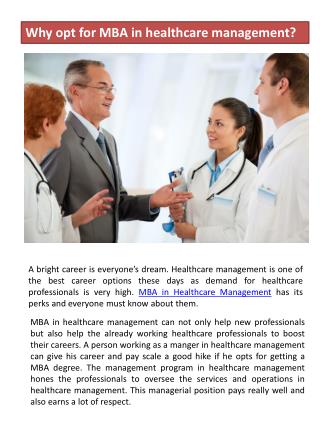 Why opt for MBA in healthcare management?