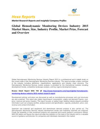 Hemodynamic Monitoring Devices worldwide Forecast 2014 – 2020