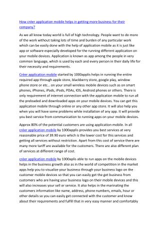 How créer application mobile helps in getting more business for their company?